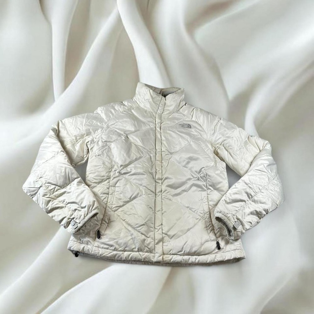 North Face white 550 fill down quilted puffer jacket y2k mcbling fairy boho